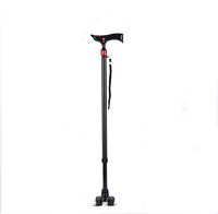 CHERRIESU Elderly Crutches Four Corners Aluminum Alloy T-Shaped Non-Slip Cane Lightweight LED Light with Alarm Function Adjustable Cane for Men and Women