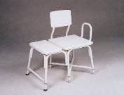 Transferr Bench - Shower Tub. Heavy Duty Transfer Bench Weight Capacity: 500 lbs. This has lower brace clamps – allows adjustment while adding strength Adjustable in 1" (2.5 cm)