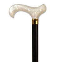 Wood Cane - Acrylic With Derby Handle Pearl. This wood walking cane Has a height approx 36 - 37", construted in solid wood black stained shaft. Walk In style with this fashionable cane. This wood cane has a capacity of 250 pounds.