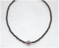 Pink Crystal Ball with Crystal Rondelles Magnetic Therapy Necklace 18"