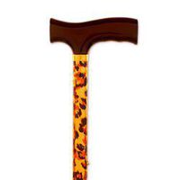 Folding Cane Leopard. This Walking Cane has Push Button Height Adjustment and a Weight Capacity of 250 lbs. Comfortable Fritz Handle is Designed for Arthritis sufferers.