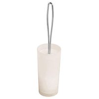 mDesign Compact Freestanding Plastic Toilet Bowl Brush and Holder for Bathroom Storage, Decorative Steel Handle and Base, Non-Skid - Sturdy, Deep Cleaning - Cream/Chrome