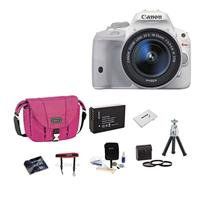 Canon EOS Rebel SL1 DSLR Camera with EF-S 18-55mm f/3.5-5.6 IS STM Lens, White - BUNDLE with Case, 32GB Class 10 SDHC Card, Spare Battery, Cleaning Kit, 58mm Filter Kit, Tripod, Software Pack and More
