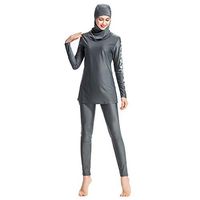 Gojendy Women Solid Color Bathing Suit for Muslim Floral Pattern Decor with Cap Swimsuit (XXXXL, Gray)