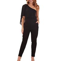 refulgence Women's Elegant One Shoulder Jumpsuits High Waisted Romper with Pocket Long Playsuit(Black,S)