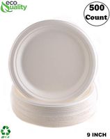 EcoQuality 100% Compostable 9-Inch Plates [500 Count] - Natural SugarCane Biodegradable Compostable Bagasse Bamboo Environmentally Friendly - Plates for Dessert, Appetizers, Birthdays, Microwavable