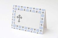 40 Blank Cards Placement Food Labels Candy Buffet Gift Favor - Blue Grey Boy Baptism Christening Communion