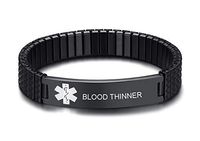 VNOX Black Stainless Steel Medical Aert ID Blood THINNER Watch Band Strentch Bracelet for Women Girl,7"-7.2"