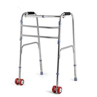 Jonigo Elderly Folding Walker Stainless Steel Disabled Walker 4 Foot Walking Stick Old Wheeled Walker Thicken 2 in 1