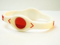 Power Strength, Energy, Balance and Flexibility Silicone Wristband - White Band w/RED Letters and RED Hologram Size XS-Large (Large)