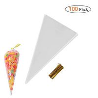 IntService 14.6x7 Inch Clear Plastic OPP Bags Cellophane Triangle Treat Cello Bags with Twist Ties for Christmas Candies Cookies