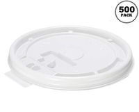 [500 Pack] White Flat Tear Back Lids for Hot Cup, Coffee Cup, Paper Cup - Universal Size Fits 10,12,16,20oz Disposable Cups - White Coffee Cup Lids Standard 90mm