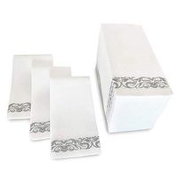 Premium Linen-Feel Wedding Napkins | Disposable Cloth-Feel Guest Hand Towels | Decorative Paper Towels | White and Silver Gray | Pack of 50