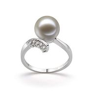 Grace White 9-10mm AAAA Quality Freshwater 14K White Gold Cultured Pearl Ring For Women - Size-7