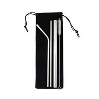GerTong 1Set Short Metal Straws, Anti-Scratch Design Reusable Stainless Steel Drinking Straws 4 Piece with Cleaning Brush Combination with Velvet Bag