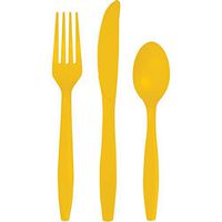 School Bus Yellow Plastic Assorted Cutlery, Serves 24