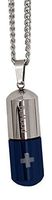 Large Pill Fob Necklace with 26" Chain - Keep Emergency Medication Airtight and Dry (Silver/Blue)