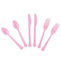 JAM PAPER Premium Extra Heavy Weight Cutlery - Assorted Utensils Set - Light Pink - 24 Disposable Utensils/Box