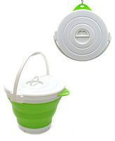 SAMMART 10L (2.64Gallon) Collapsible Fishing Bucket with Locking Lid, 31cm Dia. (Green)