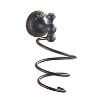 LOSYU Retro Carved Bathroom Hair Dryer Holders, Wall Mounted Hair Dryer Storage Storage Rack, Solid Brass Black Brushed Finish Base, Punching Installation
