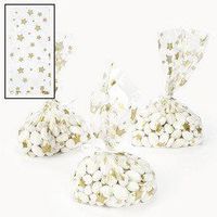 12 ~ Gold Star Cellophane Goody Bags ~ Approx. 5 1/2" X 3 1/4" X 11" ~ New