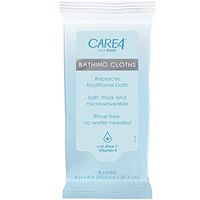 Care4 Bathing Cloths, Replaces traditional bath - Rinse-free, no water needed - Microwavable - With Aloe & Vitamin E, 8 Thick Wipes