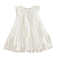 heavKin-Clothes 2-7Y Kids Baby Girls Summer Dress Sleeveless Ruffled Frill Solid Color Knee-Length Skirt (White, 5-6 Years)