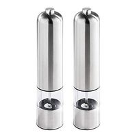 NBSXR 2Pcs Stainless Steel Electric Salt and Pepper Grinder Set, One Handed Use, Battery Operated, Tall Salt and Pepper Shakers with Adjustable Coarseness