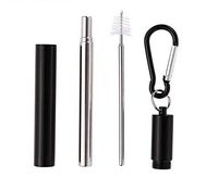 HOMEgenX Portable Reusable Collapsible Telescopic Stainless Steel Straw with Case (Black)