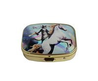 LCTCKP Custom Fashion Square Glass Gold Pill Case Decorative Metal Western Medicine Tablet Container Box (Funny Cute Cat)