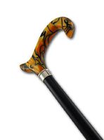Marbled Orange Acrylic Walking Cane Derby Handle Black Wooden Shaft