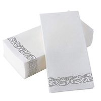 Gmark Decorative Linen-Feel Guest Towels – Silver Floral Premium Bathroom Hand Towels, Pack of 100-12x17 Inches for Dinner, Wedding and Cocktail Party Disposable Soft & Durable GM1059B