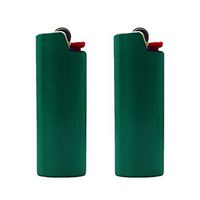 2 (Two) Brushed Metal Lighter Covers/Sleeves/Holders for Large BIC J6 lighters (Green)
