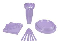 350 PCS Disposable Tableware Combo Pack INCLUDES: 50 9" Lavender Plastic dinner plates| 50 7" plastic appetizer plates |50 plastic cups| 50 paper napkins| 50 plastic cutlery spoons forks & knives