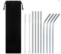 8 Piece Metal Straw Kit, 8.5 Inch, Reusable, Stainless Steel Straws (4 Straight/4 Bent), Dishwasher Safe, BPA-Free, Carrying Case And 2 Cleaning Brushes Included