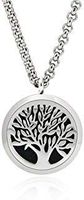 Tree of Life Essential Oil Diffuser Necklace - Aromatherapy Jewelry - Hypoallergenic 316L Stainless Steel, 21'' Chain with 12 Assorted Pads