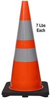 (Set of 6) CJ Safety 28" Premium PVC Traffic Safety Cones with Black Base & 6" + 4" Reflective Collars (6 Cones)