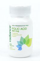 Radiance 100% Preservative Free Folic Acid 800 mg, Supports Cardiovascular Health 250 Tablets Dietary Supplement