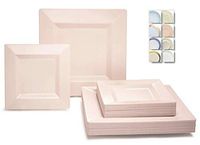 " OCCASIONS" 240 Plates Pack,(120 Guests) Wedding Party Square Disposable Plastic Plates Set -120 x 9.5'' Dinner + 120 x 6.5'' Dessert (Square Blush Pink)