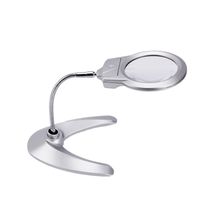 LED Light Lighted Table Lamp Desk Top Desktop Magnifier Magnifying Glass Hand-free Reading Loup Silver - 2x 6x Magnification