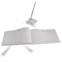 White Sash Wedding Guest Book and Pen Set with Bowknot Reception Signatures