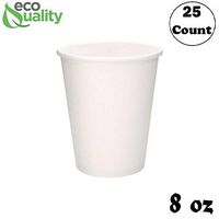 8oz White Paper Coffee Cups - (25 Count) by EcoQuality - Disposable Coffee Cups - Hot Drink, Tea, Coffee, Cappuccino, Hot Chocolate, Chai, Chai Latte, Hot Cup, Office, Restaurants, BreakRooms