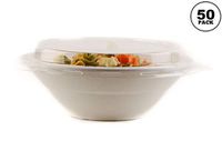 [50 PACK] 32oz Round Disposable Deep Bowls with Lids - Natural Sugarcane Bagasse, Bamboo Fibers, Sturdy Compostable, Eco Friendly, Environmental, Paper Plastic Bowl Alternative,Tree Free