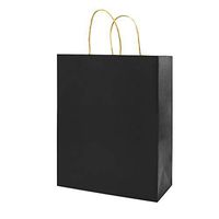 Medium Black Gift Paper Bags with Handles Bulk, Bagmad Kraft Bags 8x4.75x10 inch 50 Pcs Pack, Craft Grocery Shopping Retail Party Wedding Bags Sacks (Black, 50pcs)