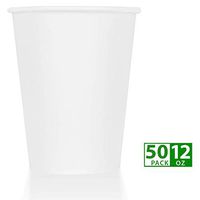 ZenCo Compostable Disposable Paper Cups - 50 Pack 12oz Hot/Cold Beverage Drinking Cup White - Eco Friendly Cups for Office, Catering, Picnics or Birthdays (50 Count, 12 Ounce).