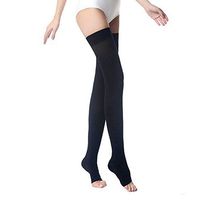 PPXGOGO Thigh High Compression Socks, Firm Support 20-30 mmHg Gradient Compression Stockings with Silicone Band. Treatment for Running, Edema, Varicose Veins, Pregnancy, Nursing.(Black-Open,S)