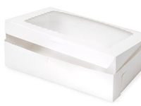 Pack Of 100, 10 X 7 X 2-1/2" Solid White Window Bakery Box 1-Piece Lock Corner Box For Cakes, Pies, Cupcakes Made In USA