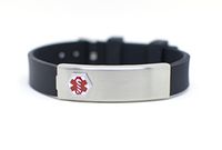 Silicone Adjustable Medical ID Bracelet Stainless Plate (Opens) (Black)