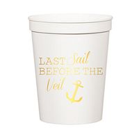Last Sail Before the Veil, White and Metallic Gold Nautical Bachelorette Party Stadium Cups,