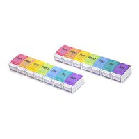 2 Pack Weekly Pill Organizer Vitamin Holder, DOSMAMZ 7 Day Travel Pill Box with Large Compartments, Push Button Design Medication Dispenser Case (Rainbow)